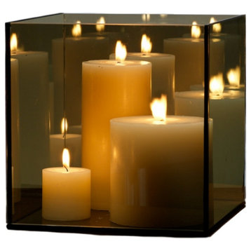 Serene Spaces Living Square Reflective Glass Candle Holder, 8" Wide & 8" Tall