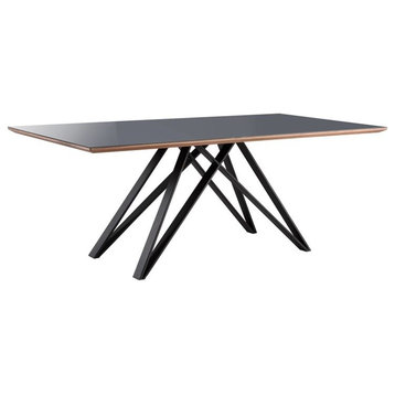 Urbino Dining Table in Matte Black Finish and Dark Gray Glass Top