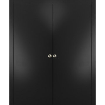 Double Pocket Doors 64 x 80 | Planum 0010 Black Matte | Frame Kit Hardware