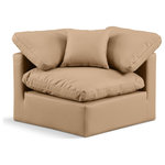 Meridian Furniture - Indulge Upholstered Modular Chair, Tan, Fiber Stuffed Vegan Leather, Corner Chair - Experience ultimate comfort and style with our tan vegan leather Indulge Corner Chair. The luxurious vegan leather will elevate the aesthetic of any room. This chair provides ample space for you to relax while its modular build offers the option of unlimited configurations. Whether you're looking to add a stylish element to your living room or a comfortable seating option to your bedroom, this chair is the perfect choice.