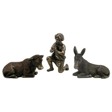 Nativity, Donkey, Cow, Shepherd, Religious Statue