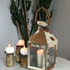 SAFARI Cowhide Lantern, Silver Metal with Cowhide Accents