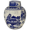 Chinese 9" Ginger Jar, Export Blue and White Porcelain Landscape