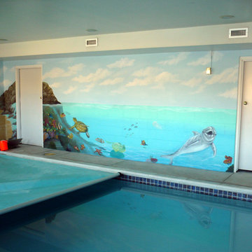 Ocaen themed indoor residential pool painted by ML Murals