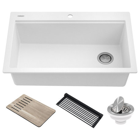 KRAUS Bellucci Workstation 33" Drop-In Granite Composite Kitchen Sink, White