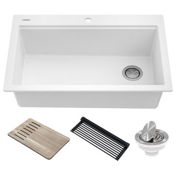 KRAUS Bellucci Workstation 33" Drop-In Granite Composite Kitchen Sink, White