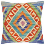Bareens Designer Rugs - Rustic Turkish Kathline Hand Woven Kilim Throw Pillow - Embellish your home with this timeless casual chic handmade Southwestern Kilim throw pillow covers made with and cotton. Constructed on a loom by Nomad Turkman people with hand spun and Natural Vegetable dyes these beautiful Kilim pillow covers are known for their beautiful repetitive geometrical, naturalistic floral and traditional patterns yet still giving it a moden look. Masterfully artisan-crafted on traditional Kilim looms with a contemporary fashion palette producing bold intricate sharp patterns making them a standout piece in any decor.