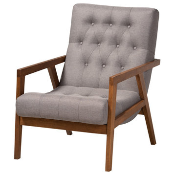 Tybin Gray Fabric Walnut Wood Armchair