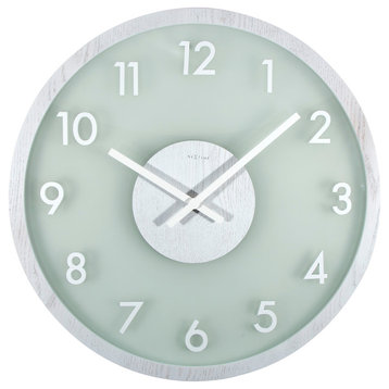 Frosted Glass and Wood Wall Clock, White