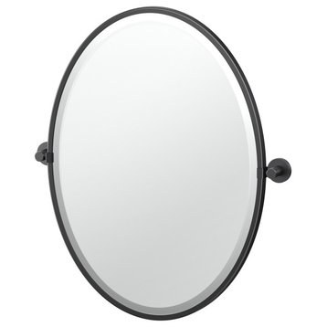 Reveal Framed Oval Mirror, Matte Black, 27.5"