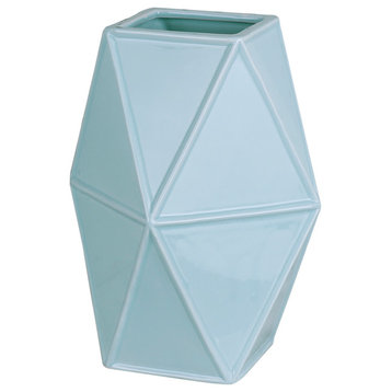 5.5x5x9.5" Large Ceramic Vase, Blue Modern Neutral Geometric Home Decor