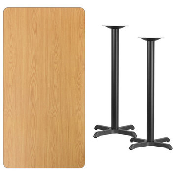 Flash Furniture Rectangular Laminate Table Top, 2 Bar Table Bases