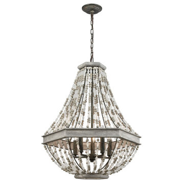 Bright 5 Light Chandelier, Washed Gray/Malted Rust