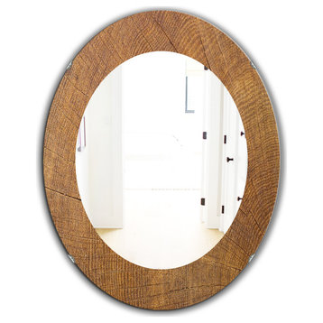 Designart Wood Ii Midcentury Frameless Oval Or Round Wall Mirror, 24x36