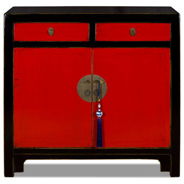 Elmwood Red and Black Trim Asian Yin Yang Cabinet