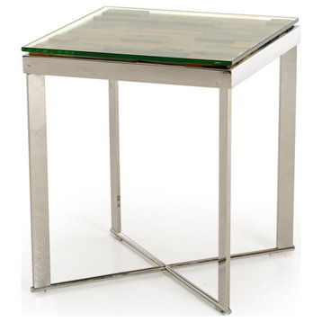 HomeRoots 22" Mosaic Wood Steel and Glass End Table