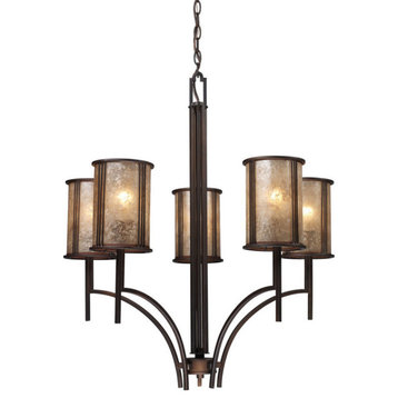 Barringer 5-Light Chandelier, Aged Bronze And Tan Mica Shades
