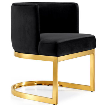 The Fay Dining Chair, Velvet, Black, Gold Base
