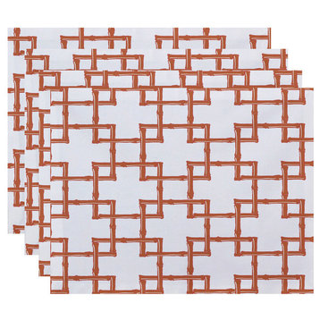 18"x14" Bamboo 2, Geometric Print Placemat, Coral, Set of 4