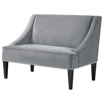 Inspired Home Aryanna Bench Upholstered, Gray Velvet