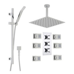 Thermostatic 3 Outlet Shower System Set With 12" Square Head & 6 Jets - Showerheads And Body Sprays