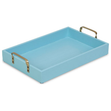 Light Blue Wooden Tray With Gold Handles