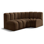 Meridian Furniture - Arc Velvet Upholstered 3-Pc. L-Shaped Modular Sectional, Brown - Give your living room or den the perfect blend of style and versatility with this Arc velvet fabric curved modular Sectional. Part of the Arc modular furniture collection, this Sectional comes upholstered in rich brown velvet fabric and features deep channel tufting that adds a touch of luxury while enhancing comfort and support. A seamless combination of form and function, this chair can be used with other Arc pieces to create a myriad of configurations in your well-curated room.