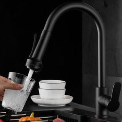 Antique Black Brass Rotatable Switchable Outlet Modes Pull Out Kitchen Faucet TB - Kitchen Faucets