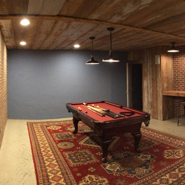 Finished Basement with Re-Claimed Barnboard Ceiling