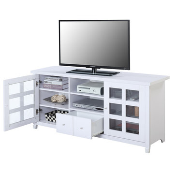 Convenience Concepts Newport Park Lane 60" TV Stand in White Wood Finish