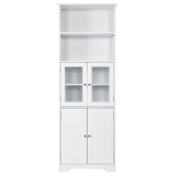 64" Wood 4-door Bathroom Cabinet with Adjustable Shelves