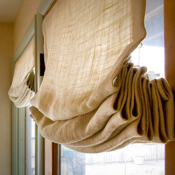 Relaxed Roman Shades in Rough, Natural Linen