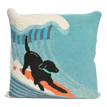 Frontporch Surfing Dog Ocean Square Pillow, 18"