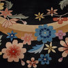 Art Deco Black Oval Chinese Rug Floral Design 6'x9' Hand Knotted
