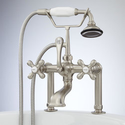 Tall Deck-Mount Telephone Tub Faucet & Hand Shower - Cross Handles - Bathtub Faucets