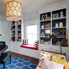 Noah’s built-in window seat, shelves, desk