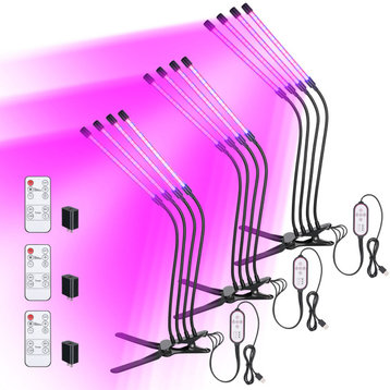 LED Grow Light Full Spectrum Clip USB Plant Growing Remote Control 4-Head 3