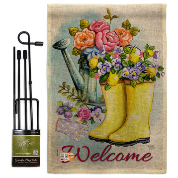 Spring Shower Burlap Garden Flag Set with Stand Double-Sided 13x18.5