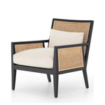 Four Hands - Antonia Cane Chair,Brushed Ebony - Mixed materials refresh retro seating style. Light-toasted and Brushed ebony nettlewood frames a textural inlay of natural cane for a clean, monochromatic look, while neutral linen-blend seating of high-performance fabric brings a sense of modern sensibility.