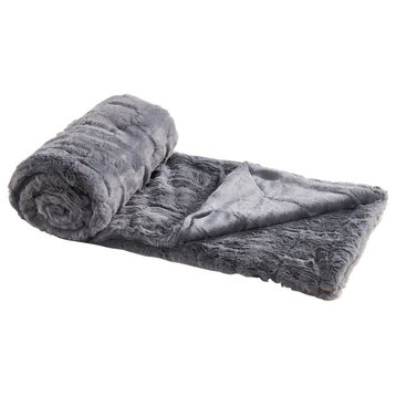 Kasaya Jacquard Supersoft Faux Fur Throw Blanket, Sharkskin, 50" X 60"