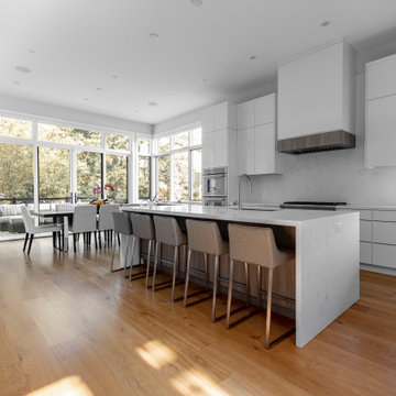 Contemporary Kitchen Design Two Tone White High Gloss & Grey Wood Print Melamine