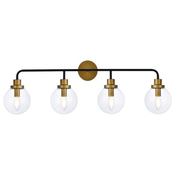 Helen 4-Light Bath Sconce, Black With Brass With Clear Shade
