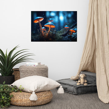 Play Room Prints: "Bioluminescence Mushrooms" - Digital Artwork