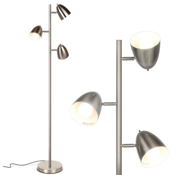 Brightech Jacob, LED Floor Lamp, Modern Adjustable 3 Light Tree, Silver