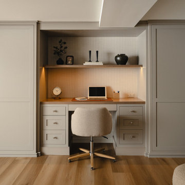 Built-In Desk Nook with Flanking Wardrobe Cabinetry