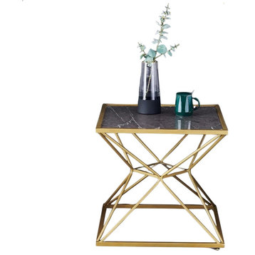 Black/Gold Luxury Tempered Glass Small Side Table, Gold