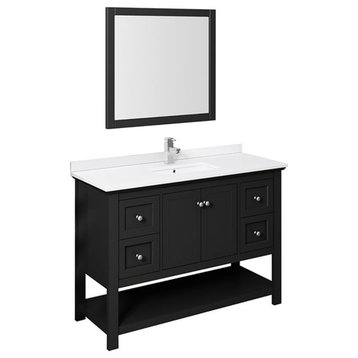 Fresca Manchester 48" Traditional Wood Bathroom Vanity with Mirror in Black
