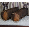 20" Beaded Satin Sheen Polyester Bolster Pillows, Set of 2, Bronze