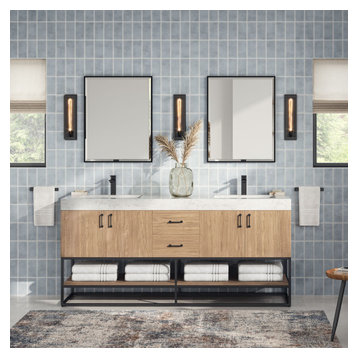 Bahia Bath Vanity, Oak, 72", Matte Black Hardware, Double, Freestanding