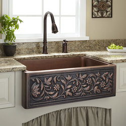 30" Vine Design Copper Farmhouse Sink - Kitchen Sinks